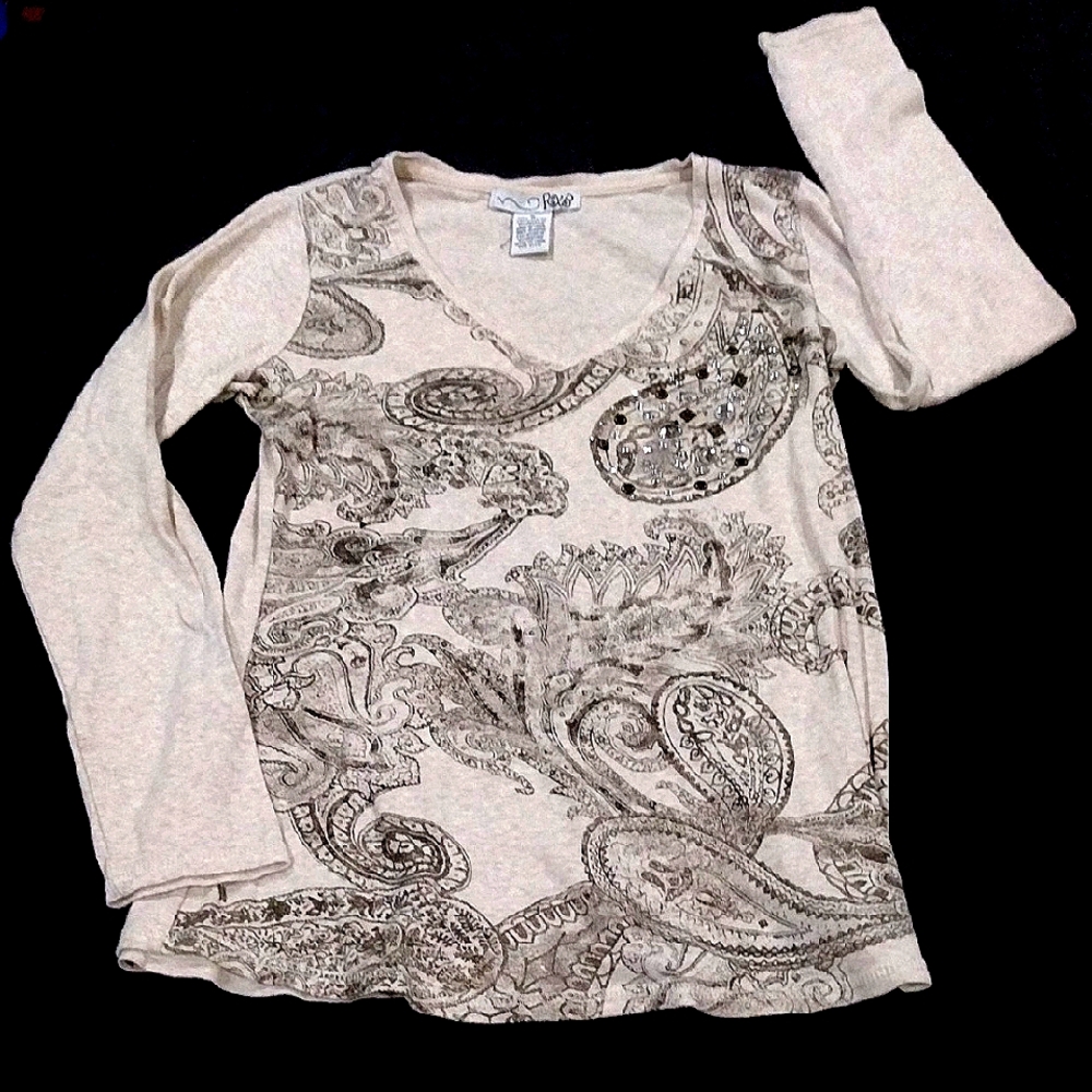 Rxb - Cream and Black Top W/ A Little Bedazzle Here And There